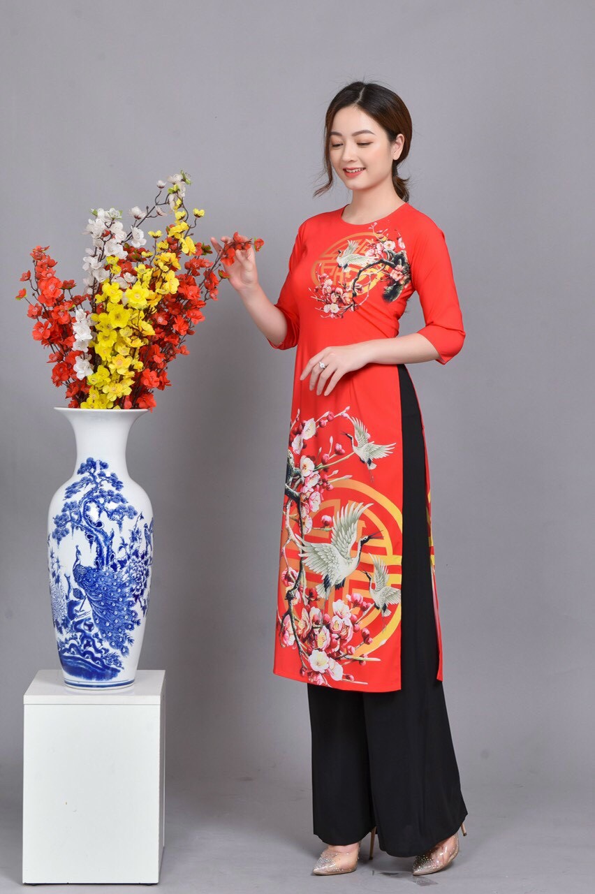 Set Bộ Áo Dài Cách Tân Họa Tiết Ngày Tết AV362